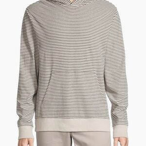 Vince Striped Beige and Navy 100% Cotton Pullover Hoodie Sweatshirt